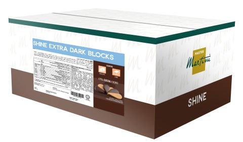 Master Martini「Shine Extra Dark Blocks」白棕包装盒，含17%可可涂层及营养成分说明